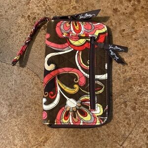 VERA Bradley credit card wallet wristlet in brown and pink paisley Puccini print